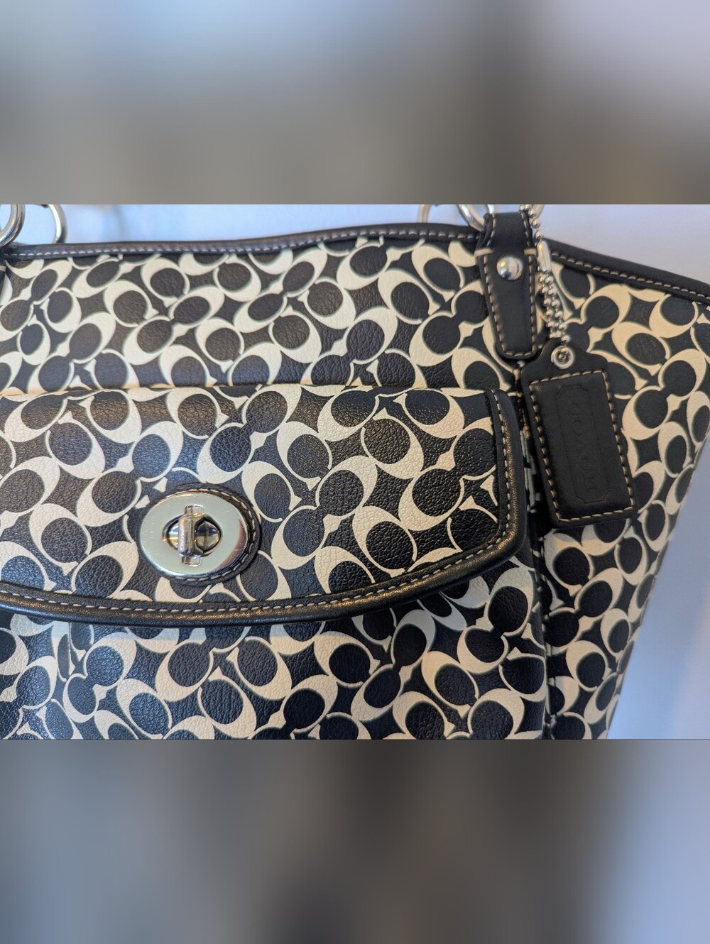 Coach Black and Cream Patterned Tote - Picture 3 of 9